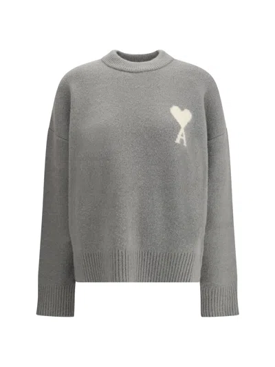 Ami Alexandre Mattiussi Ami Paris Women Ami De Coeur Sweater In Gray