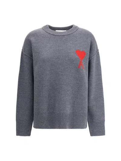 Ami Alexandre Mattiussi Ami Paris Women Ami De Coeur Sweater In Gray