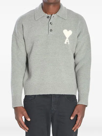Ami Alexandre Mattiussi Ami Paris Ami Paris De Coeur Wool Polo Shirt In Animal Print