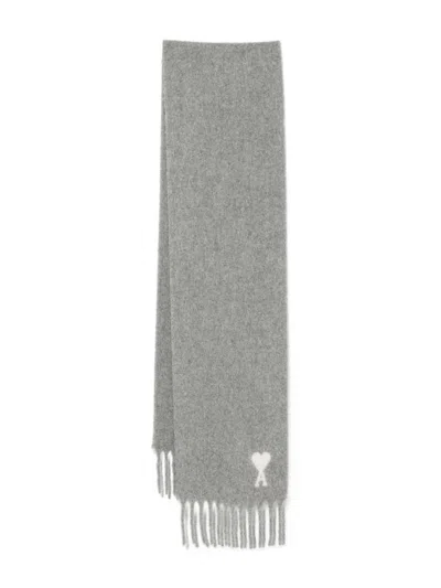 Ami Alexandre Mattiussi Ami Paris Women Ami De Coeur Wool Scarf In Gray