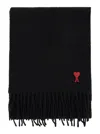 Ami Alexandre Mattiussi Ami Paris Women Black Rectangular Oversize Scarf With Adc Patch On The Front In Wool Woman In Black