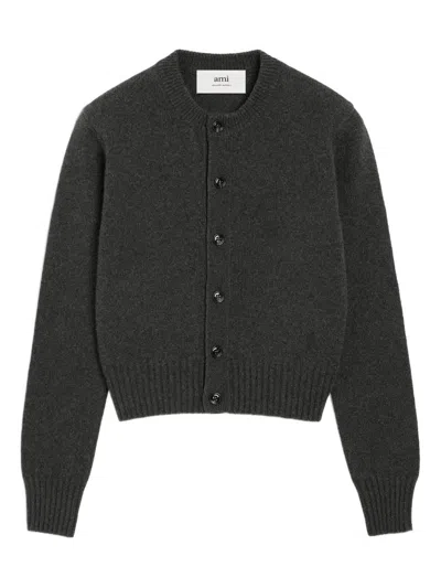 Ami Alexandre Mattiussi Embroidered Cashmere And Wool-blend Cardigan In Gray