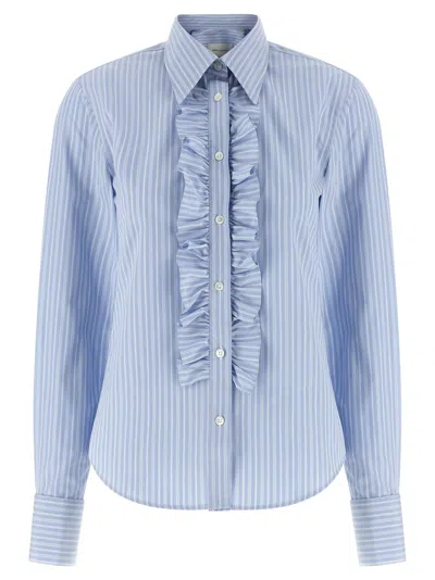 Ami Alexandre Mattiussi Ami Paris Cotton Long Sleeve Ruffled Adjusted Shirt In Blue