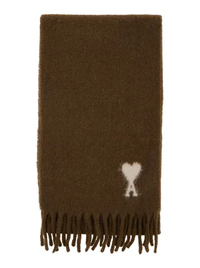 Ami Alexandre Mattiussi Ami Paris Women Off White Ami De Coeur Scarf Baby B4 In Brown