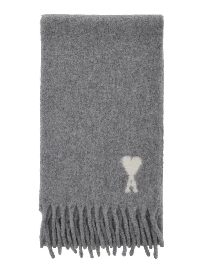 Ami Alexandre Mattiussi Ami Paris Women Off White Ami De Coeur Scarf Baby B4 In Gray