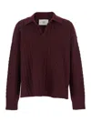 Ami Alexandre Mattiussi Bordeaux Polo Shirt With Woven Design In Wool Woman In Brown