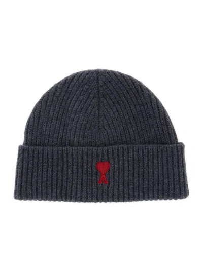 Ami Alexandre Mattiussi Ami Paris Women Red Ami De Coeur Beanie Felted Merino Wool In Gray
