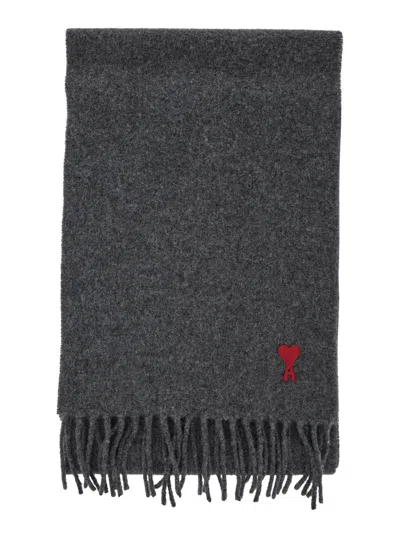 Ami Alexandre Mattiussi Ami Paris Women Red Ami De Coeur Scarf In Gray