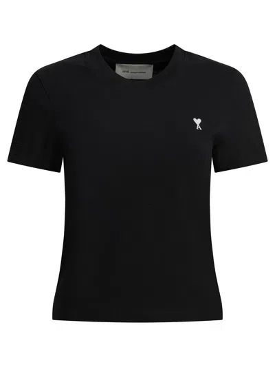 Ami Alexandre Mattiussi Ami Paris Women Black Cropped T-shirt With Adc Embroidery On The Front In Cotton Woman