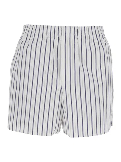 Ami Alexandre Mattiussi Ami Paris Women White Shorts With Elastic Waist And All-over Striped Motif In Cotton Woman In Multi