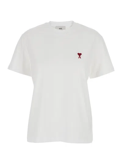 Ami Alexandre Mattiussi Ami Paris Women White T-shirt With Ami De Coeur Embroidery On The Front In Cotton Woman In Gray