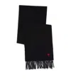 Ami Alexandre Mattiussi Ami Paris Ami De Coeur Wool Scarf With Fringed Edges In Black