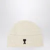 Ami Alexandre Mattiussi Ami Paris Wool Ami Paris De Coeur Beanie In Neutral