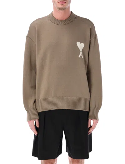 Ami Alexandre Mattiussi Ami Paris Wool And Cotton Crewneck Ami De Coeur Sweater In Animal Print