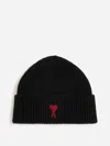 Ami Alexandre Mattiussi Black Beanie With Turn-up Brim And Adc Embroidery On The Front In Wool Man In Black