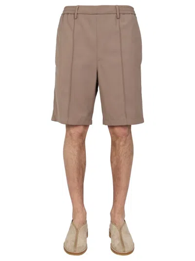 Ami Alexandre Mattiussi Ami Paris Wool Blend Bermuda Shorts In Beige