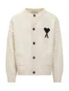 Ami Alexandre Mattiussi Ami Paris Wool Cardigan Logo Embroidered  In White