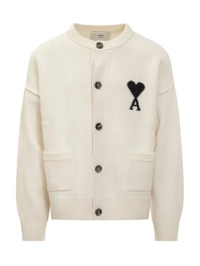 Ami Alexandre Mattiussi Ami Paris Wool Cardigan Logo Embroidered  In White