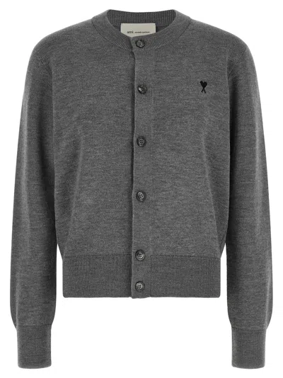 Ami Alexandre Mattiussi Ami Paris Wool Crew Neck Cardigan In Gray