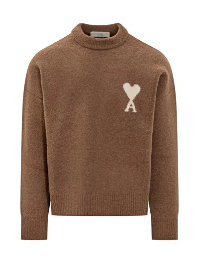 AMI ALEXANDRE MATTIUSSI AMI PARIS WOOL CREW NECK SWEATER WITH LOGO AMI ALEXANDRE MATTIUSSI