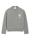 Ami Alexandre Mattiussi Ami Round Neck Sweater With Logo Detail And Ribbed Finishes In Gray