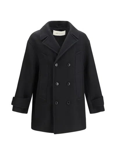 Ami Alexandre Mattiussi Ami Paris Wool Double-breasted Coat In Black