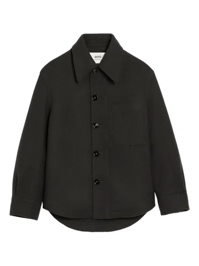 Ami Alexandre Mattiussi Wool Jacket With Long Sleeves And Buttoned Cuffs In Black