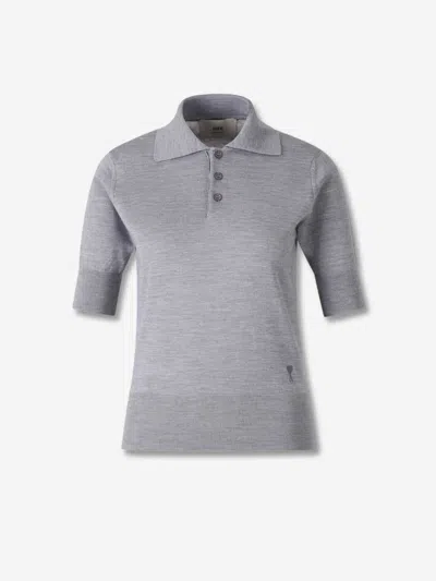 Ami Alexandre Mattiussi Grey Polo Shirt With Classic Collar And Logo Embroidery On The Front In Wool And Silk Woman In Brown