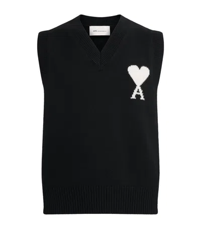 Ami Alexandre Mattiussi Ami Paris Wool Logo Sweater Vest In Black