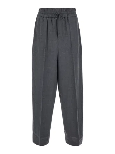 Ami Alexandre Mattiussi Ami Paris Wool Relaxed Fit Drawstring Waist Wide-leg Pants With Pockets For Men In Gray