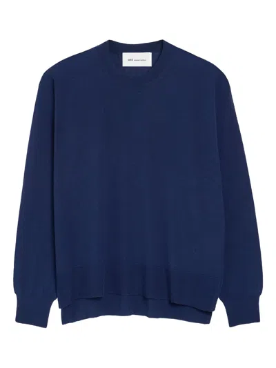Ami Alexandre Mattiussi Ami Paris Wool Silk Crewneck Sweater Adc In Blue
