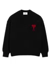 Ami Alexandre Mattiussi Ami Paris Wool Sweater With Heart Intarsia Design In Black