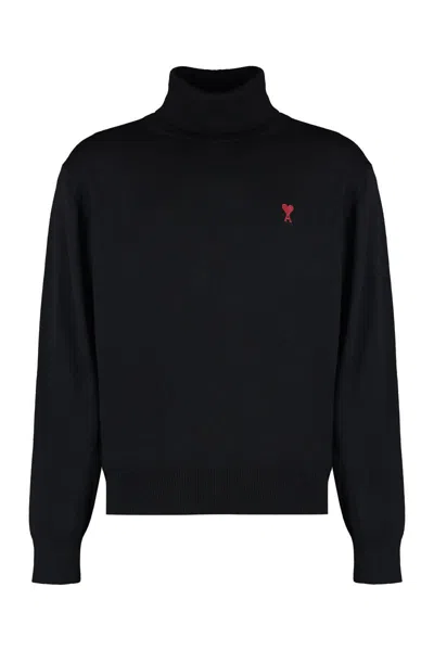 Ami Alexandre Mattiussi Ami De Coeur Embroidery Turtleneck Sweater Black For Men