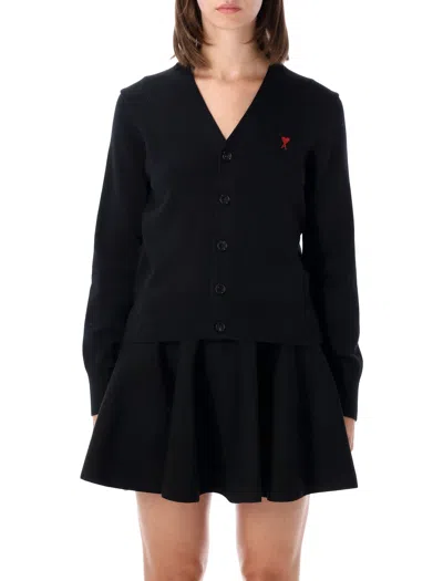 Ami Alexandre Mattiussi Ami Paris Wool V-neck Cardigan With Ami Of Caur Logo In Nero
