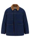 Ami Alexandre Mattiussi Dark Denim Jacket With Brown Corduroy Collar In Blue