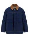 Ami Alexandre Mattiussi Dark Denim Jacket With Brown Corduroy Collar In Blue