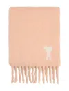 Ami Alexandre Mattiussi Fringed Rectangular Scarf In Soft Powder Pink With Jacquard Detail In Neutral