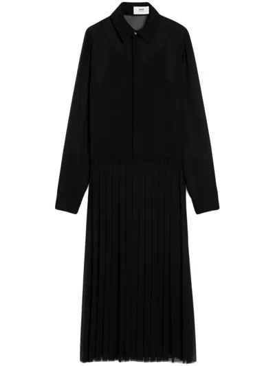Ami Alexandre Mattiussi Lapel Long Sleeve Dress In Black