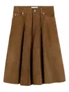 Ami Alexandre Mattiussi Pleated Suede Midi Skirt In Brown