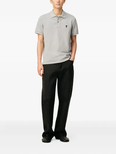 Ami Alexandre Mattiussi Ami Paris Cotton Short-sleeved Polo Shirt With Embroidered Logo In Gray