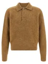 Ami Alexandre Mattiussi Camel Stretch Alpaca Blend Polo Shirt In Brown