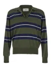 Ami Alexandre Mattiussi Ami Paris Green Polo With All-over Striped Motif And Polo-style Collar In Wool And Silk Blend Man In Green