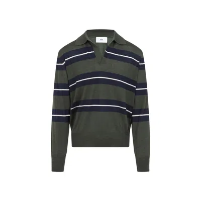 AMI ALEXANDRE MATTIUSSI AMI POLO COLLAR T-SHIRT WITH CONTRASTING STRIPES