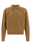 Ami Alexandre Mattiussi Camel Stretch Alpaca Blend Polo Shirt In Brown