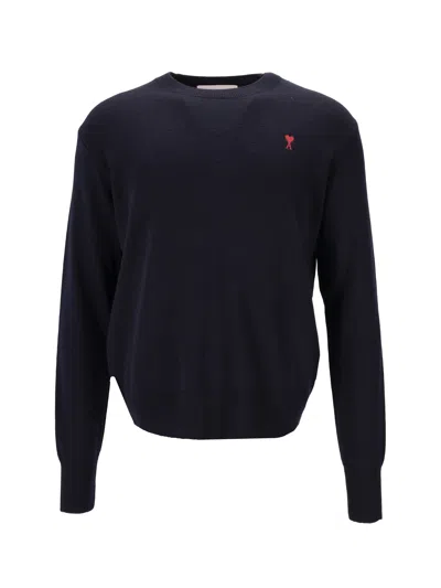 Ami Alexandre Mattiussi Ami Pull Col Rond Avec Ami De Coeur Contraste In Blue