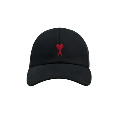 Pre-owned Ami Alexandre Mattiussi Ami Quota Red Ami De Coeur Embroidery Cap 'noir' | Black | Men's Size Onesize