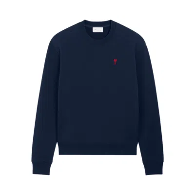 Pre-owned Ami Alexandre Mattiussi Ami Quota Sweatshirt With Red De Coeur 'bleu Nuit' | Blue | Men's Size M