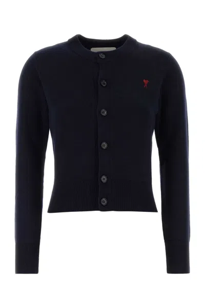 Ami Alexandre Mattiussi Ami Quota-crewneckcardiganwithamidecoeur In Black