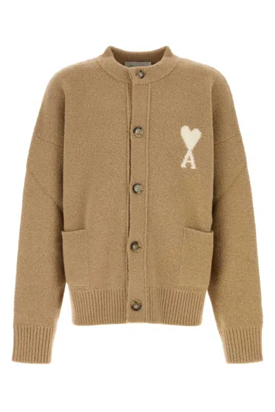 Ami Alexandre Mattiussi Ami Quota-crewneckcardiganwithamidecoeur In Brown