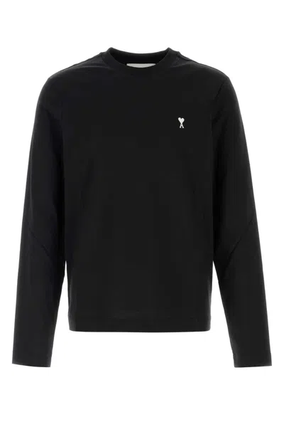 Ami Alexandre Mattiussi Ami Quota-longlseevestshirtwithcontrastedamidecoeur In Black